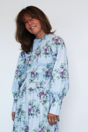 GANNI F6253 Printed Cotton Poplin Smock Dress in Heather