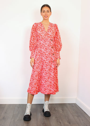 GANNI F6901 Mini Floral Crepe  Dress in Orange