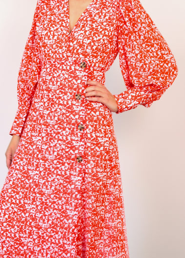 GANNI F6901 Mini Floral Crepe  Dress in Orange