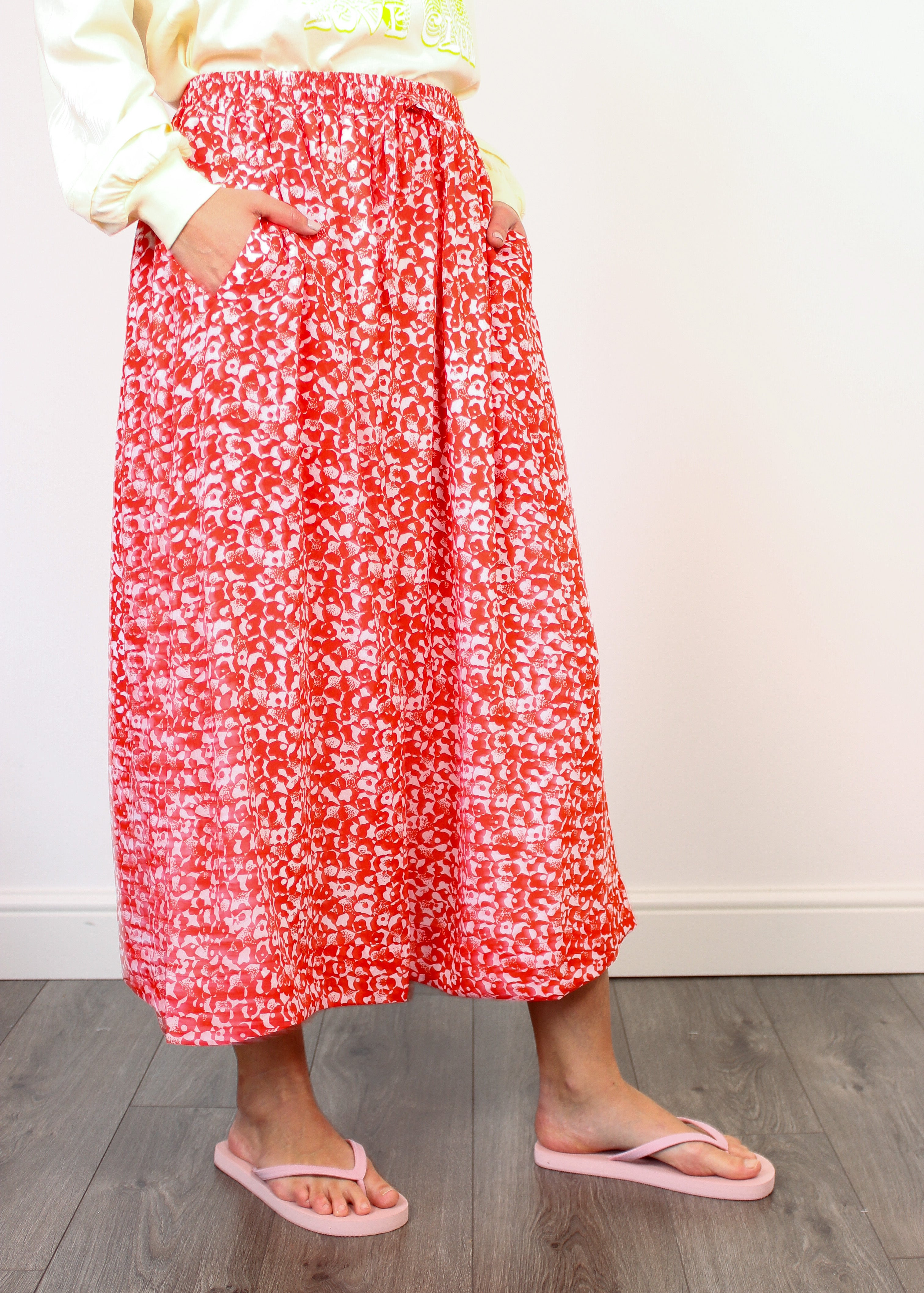 GANNI F6899 Mini Floral Crepe Skirt in Orange