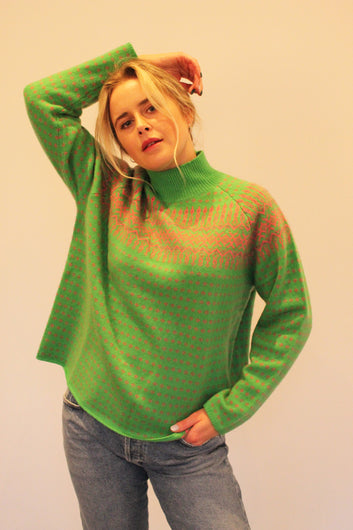 JU Nordic Winter Sweater in Bright Green & Grey