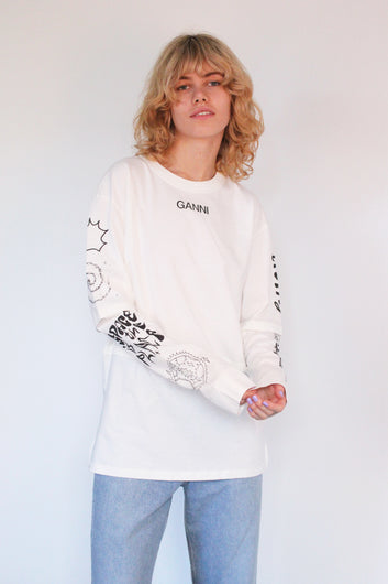 GANNI T3059 Long Sleeve Jersey in Egret
