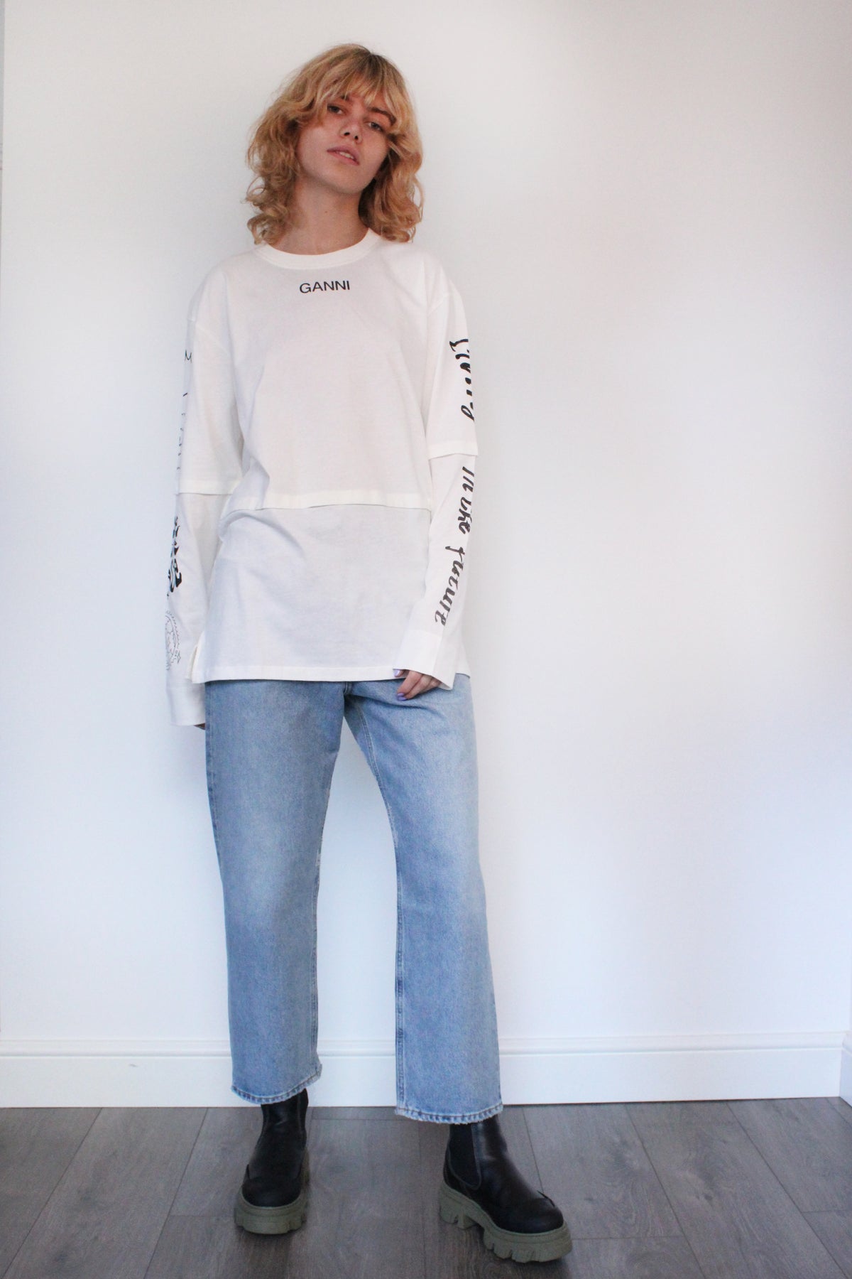 GANNI T3059 Long Sleeve Jersey in Egret