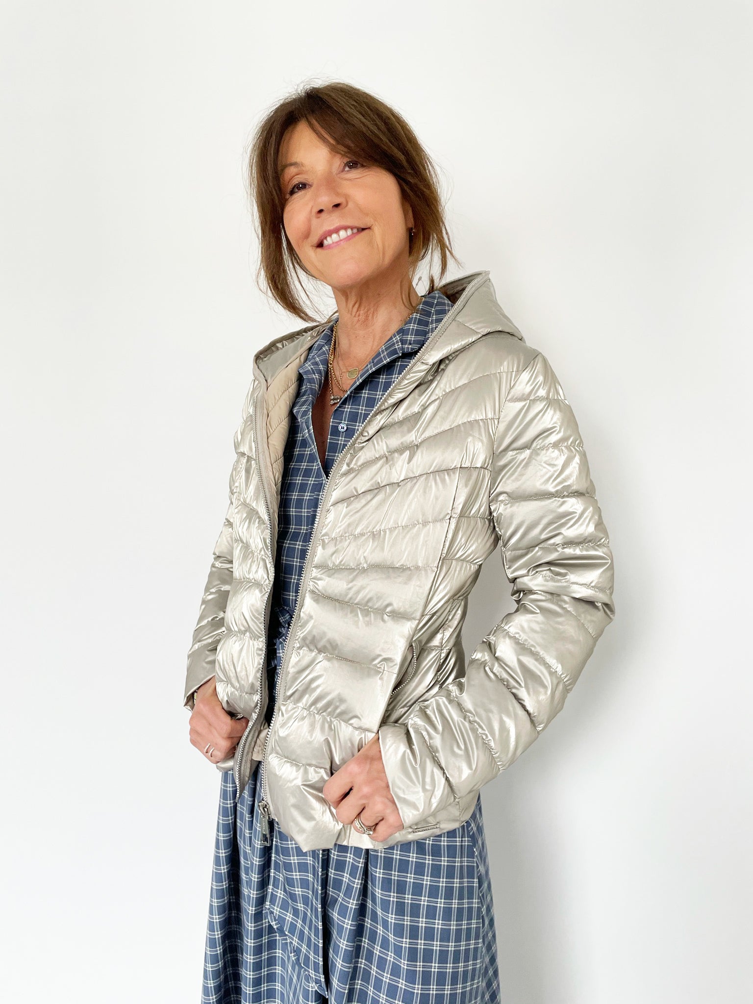 R&P Beldy Metallic Short Padded Jacket in Desert