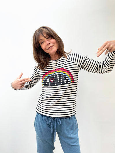 FIVE TSE2116 LOVE Striped Tee in Chalk