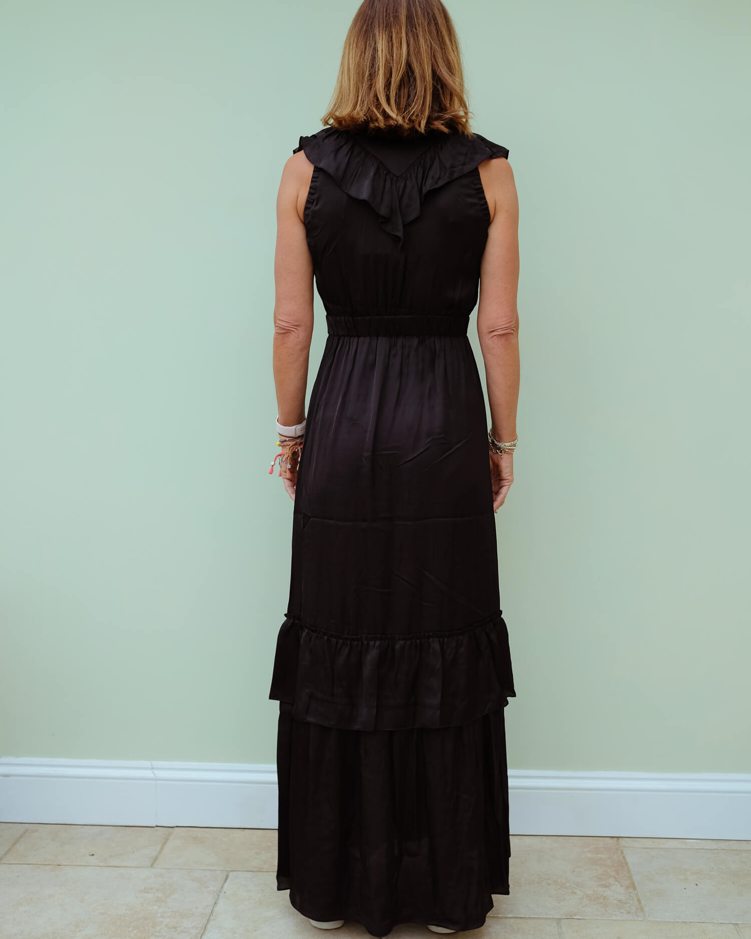 M Macedonia ruffle dress in black