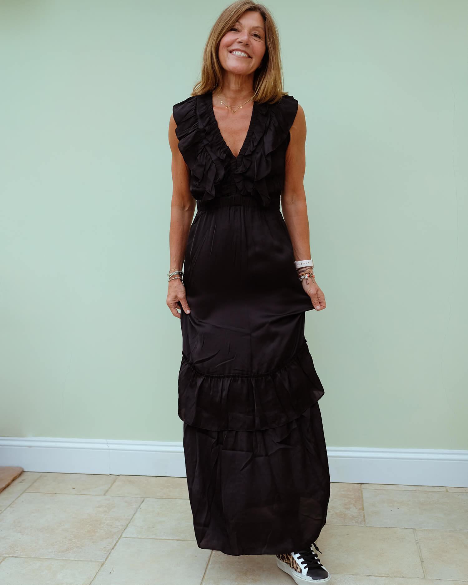 M Macedonia ruffle dress in black