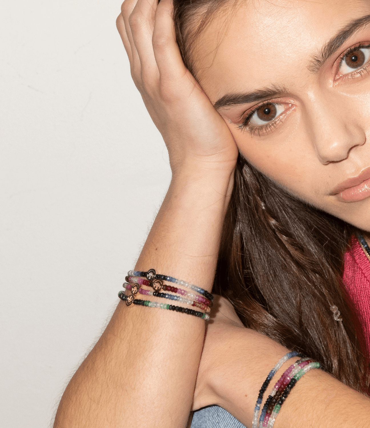 RF Smiley Ruby Beaded Bracelet in Rose Gold