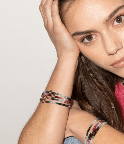 RF Smiley Ruby Beaded Bracelet in Rose Gold