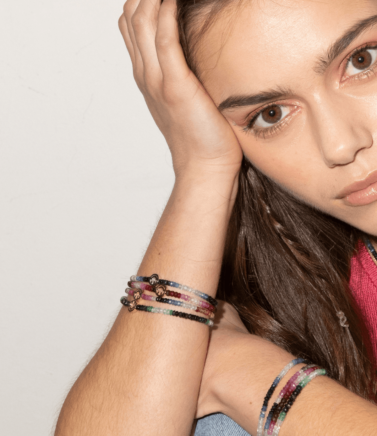 RF Smiley Ruby Beaded Bracelet in Rose Gold