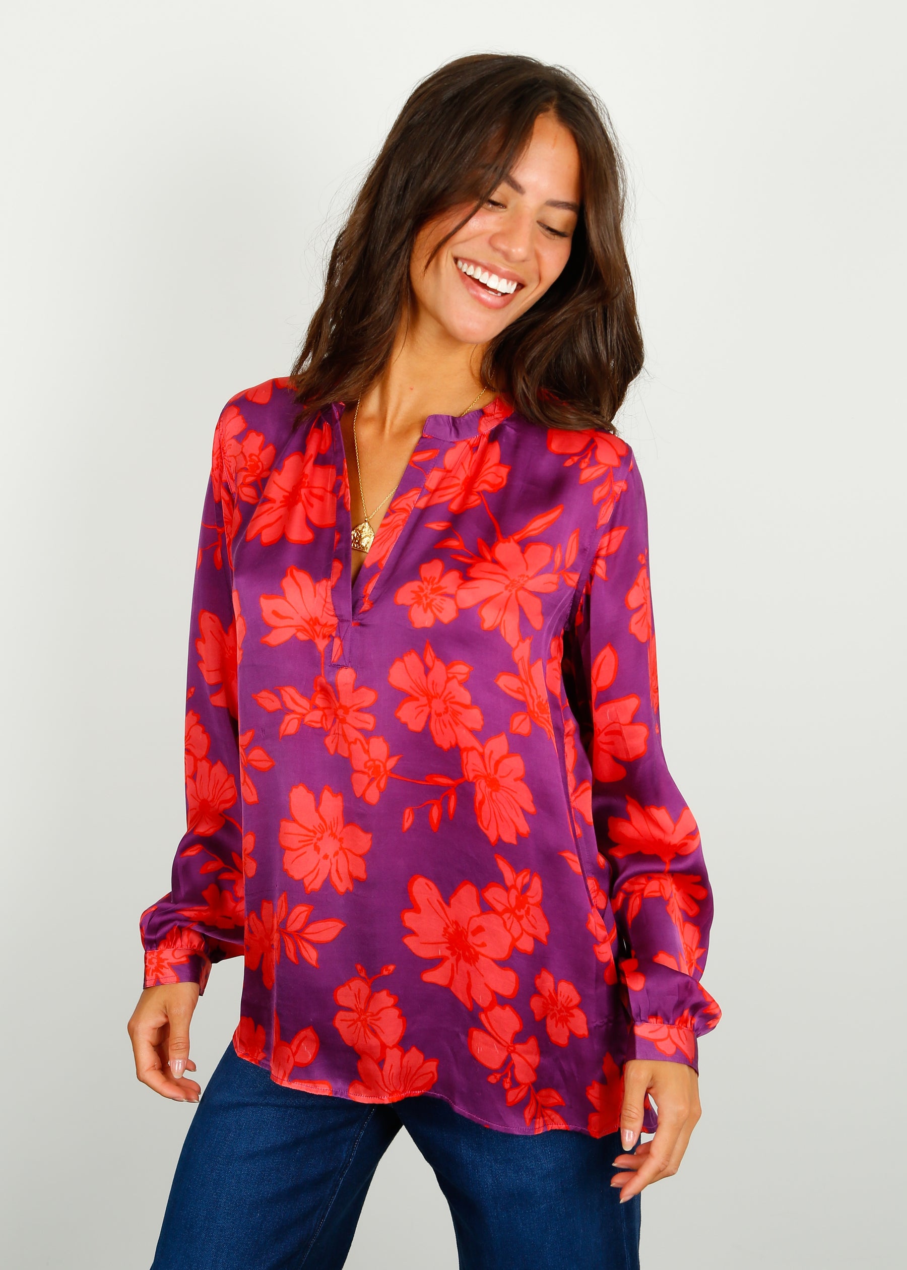 PPL Sandy Open Shirt in Sketch Floral 05 Coral