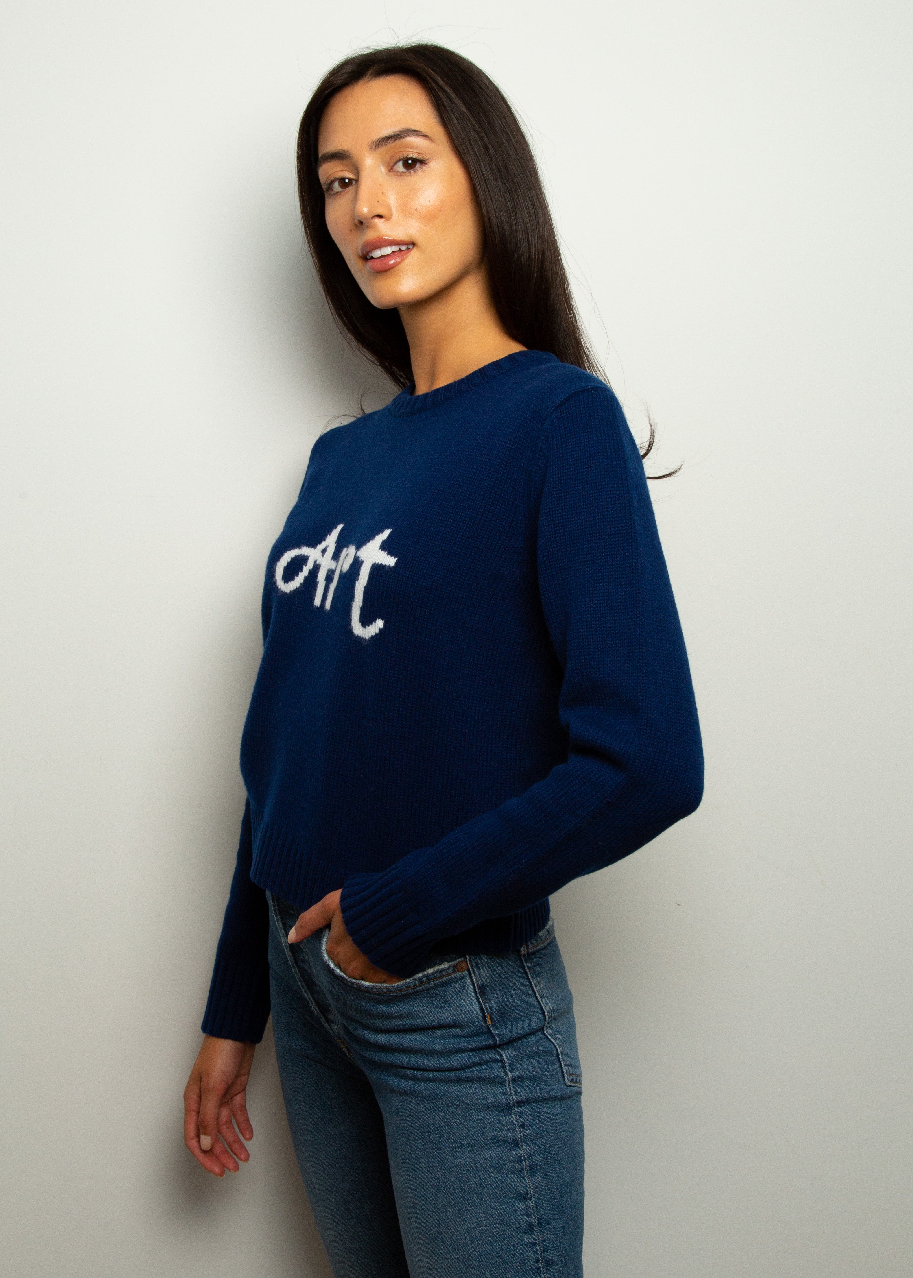 BF Cropped Art Jumper in Navy