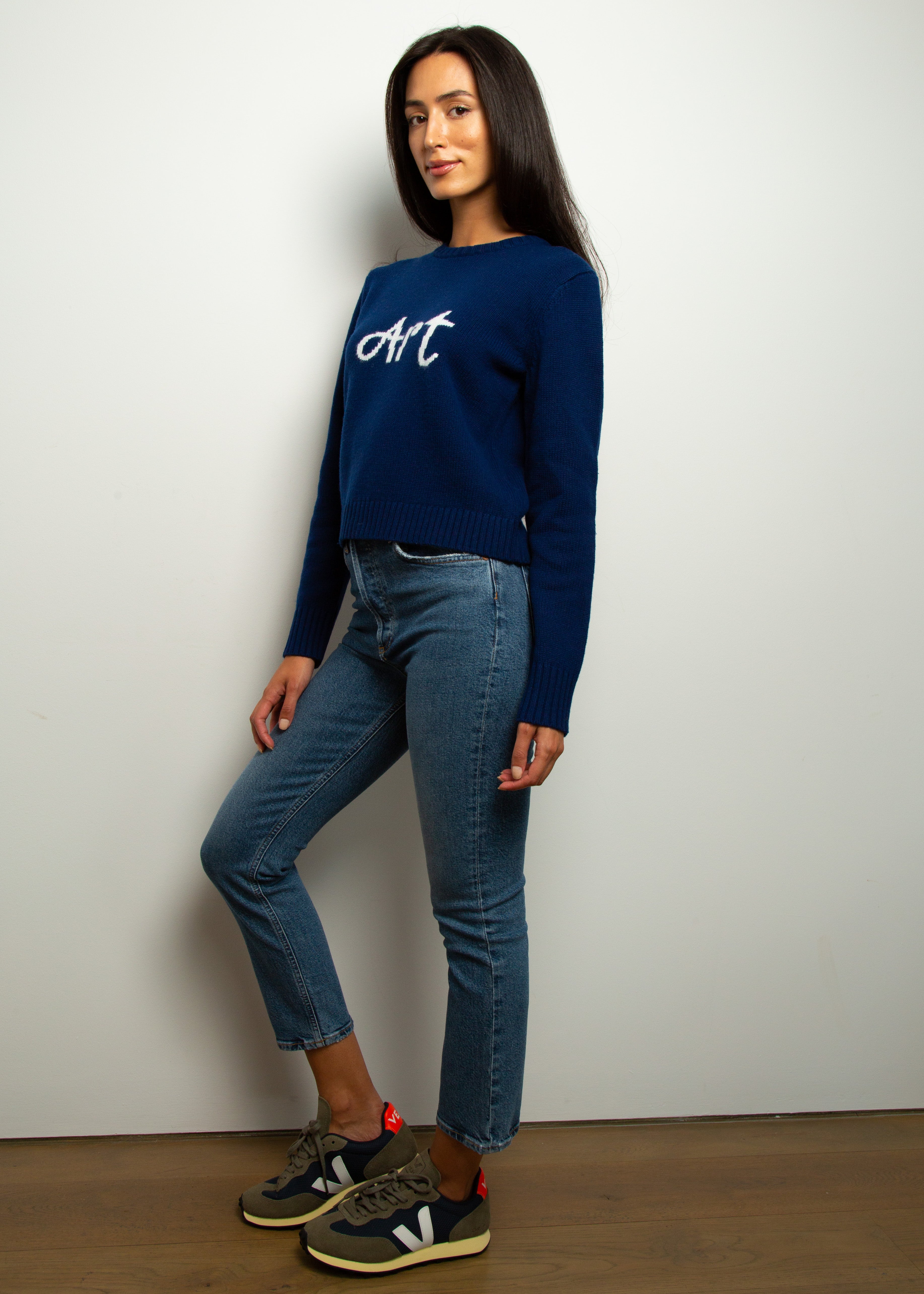 BF Cropped Art Jumper in Navy