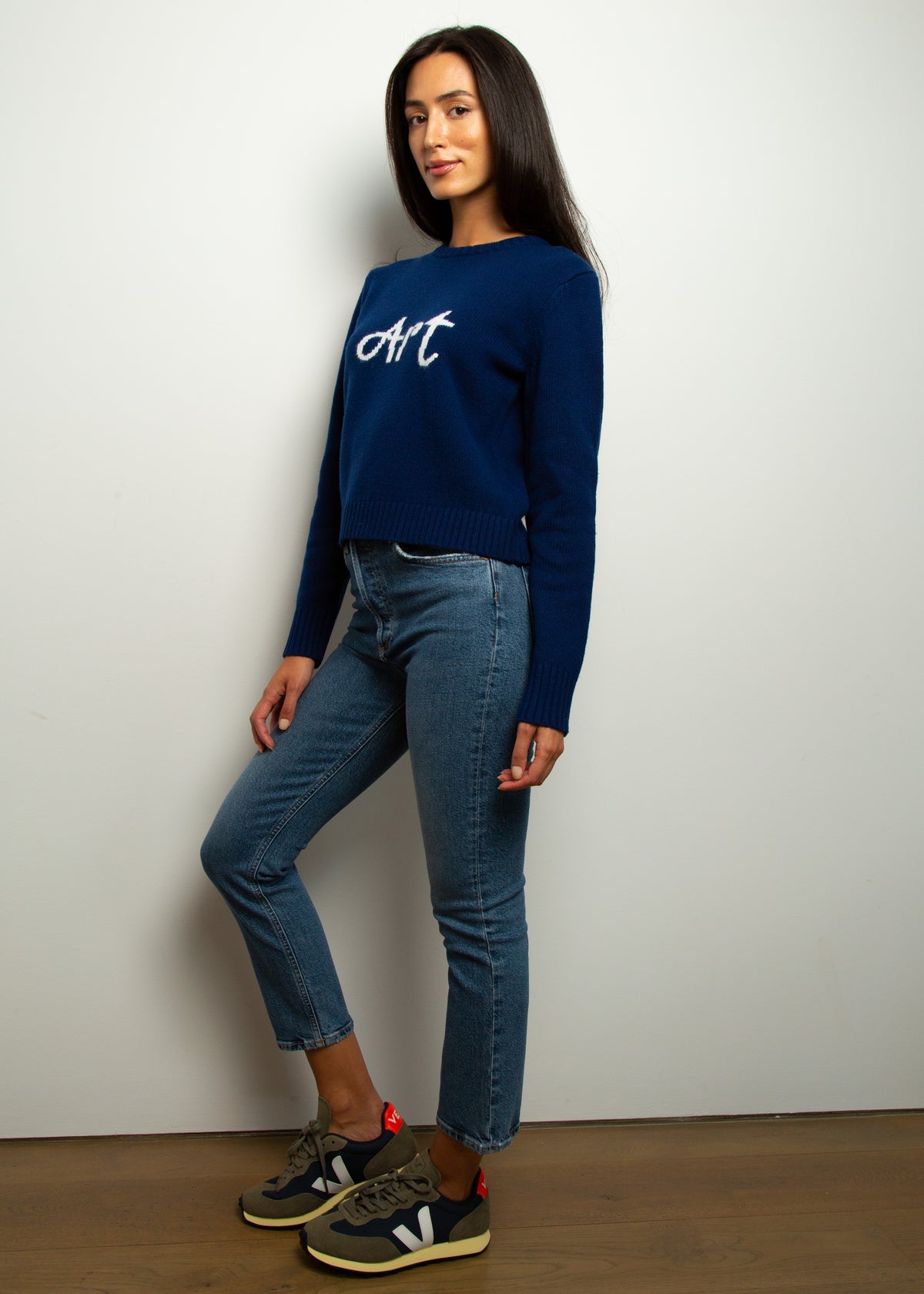 BF Cropped Art Jumper in Navy