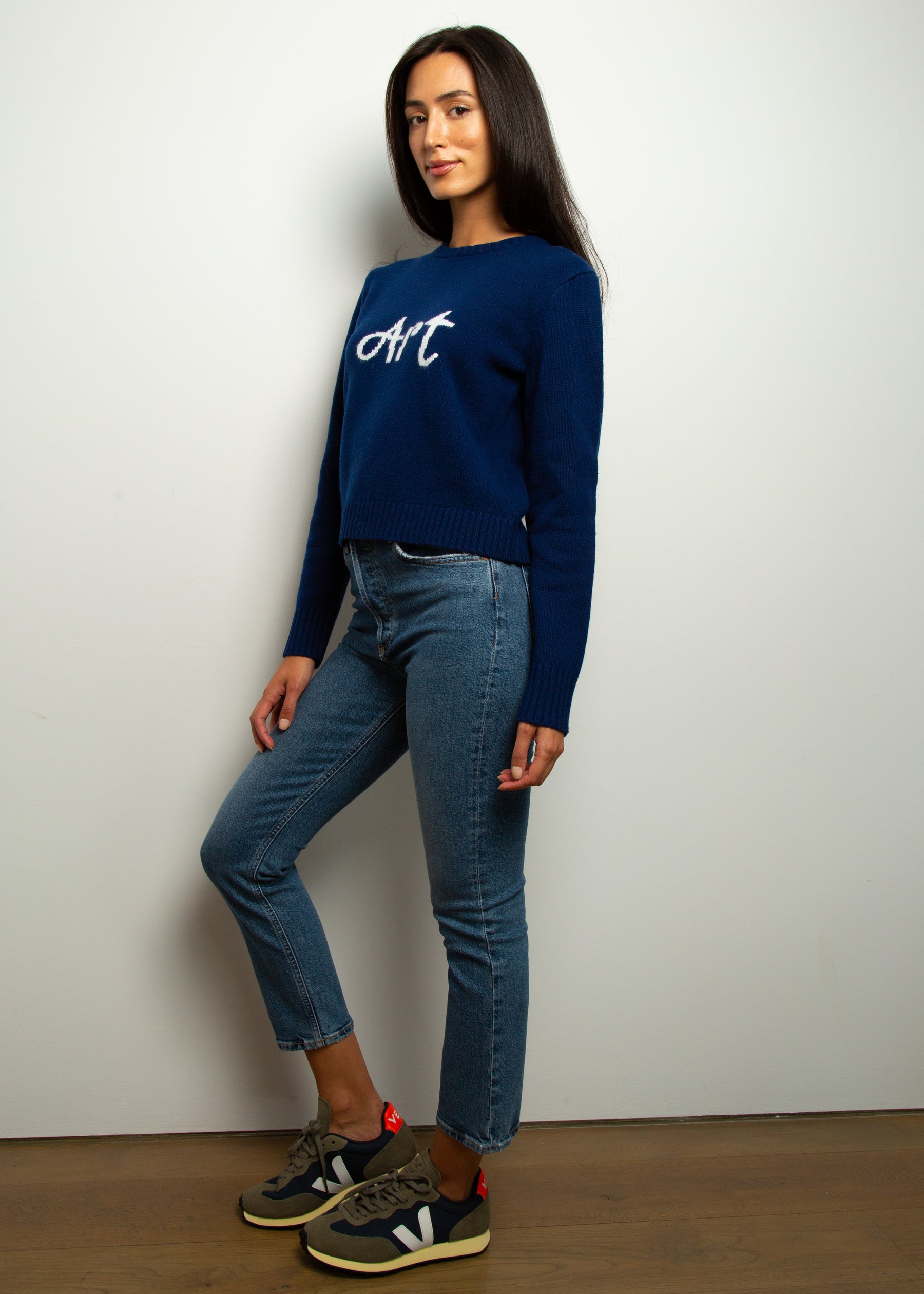 BF Cropped Art Jumper in Navy