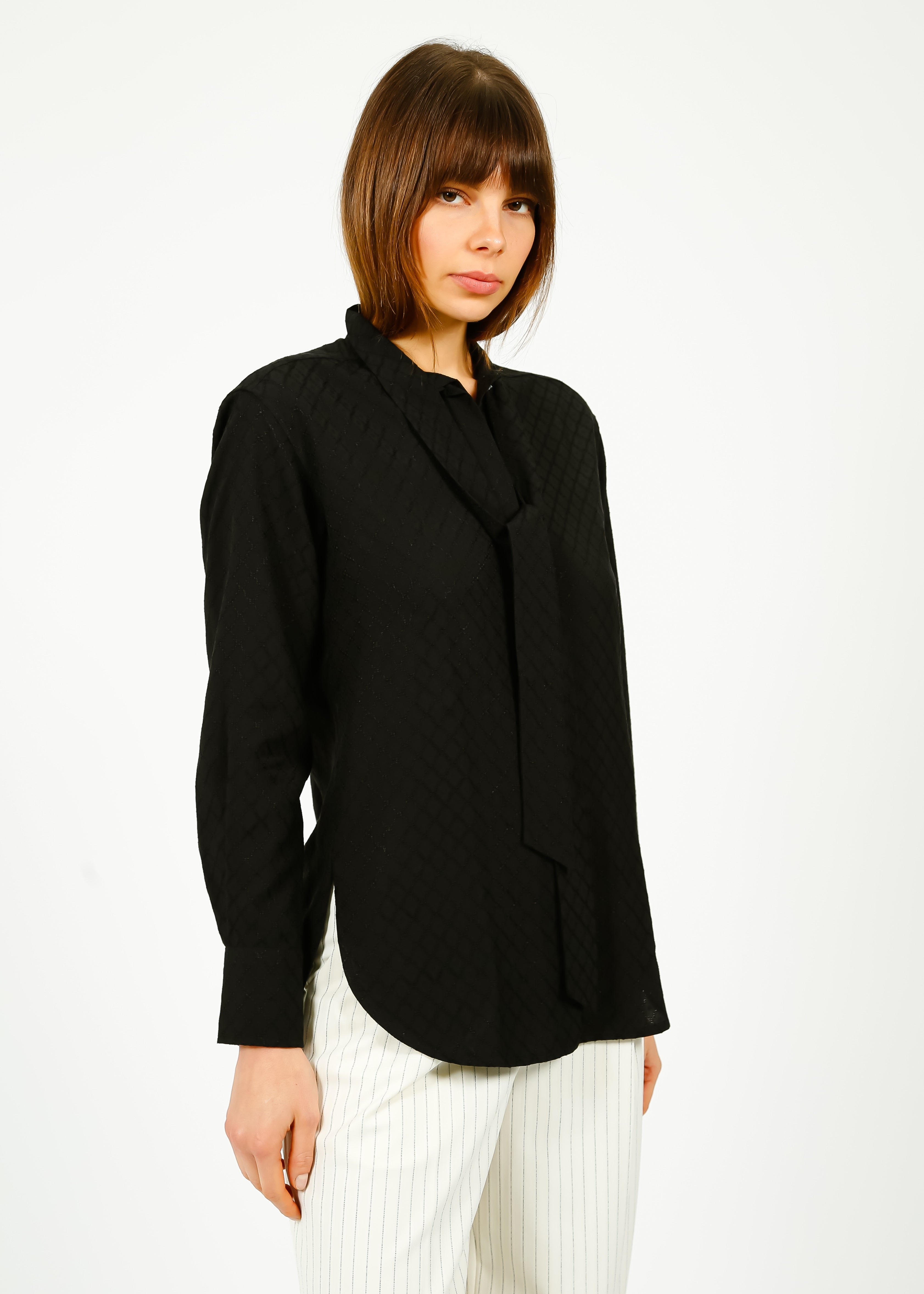 GG Tie Detail Blouse in Black