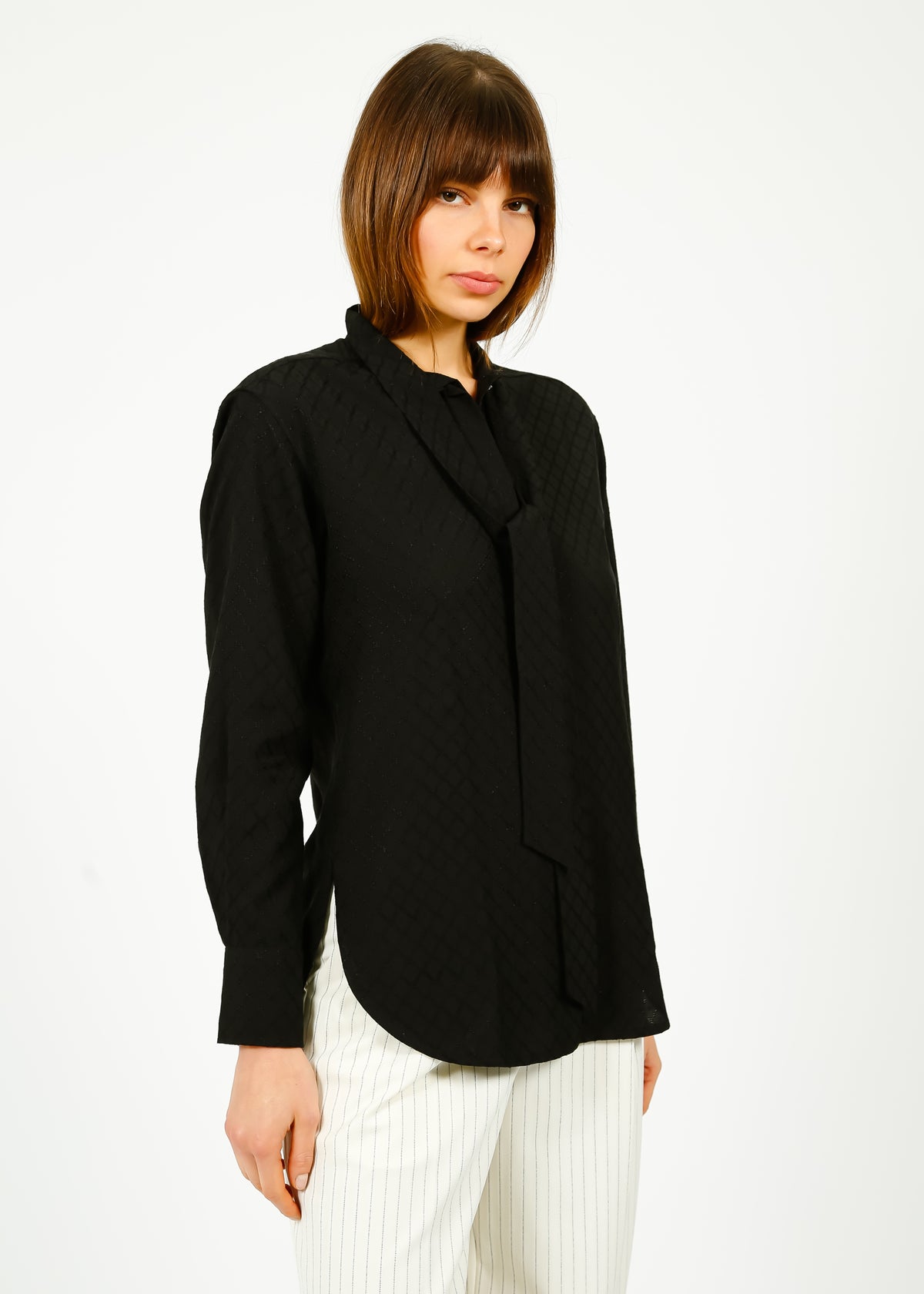 GG Tie Detail Blouse in Black