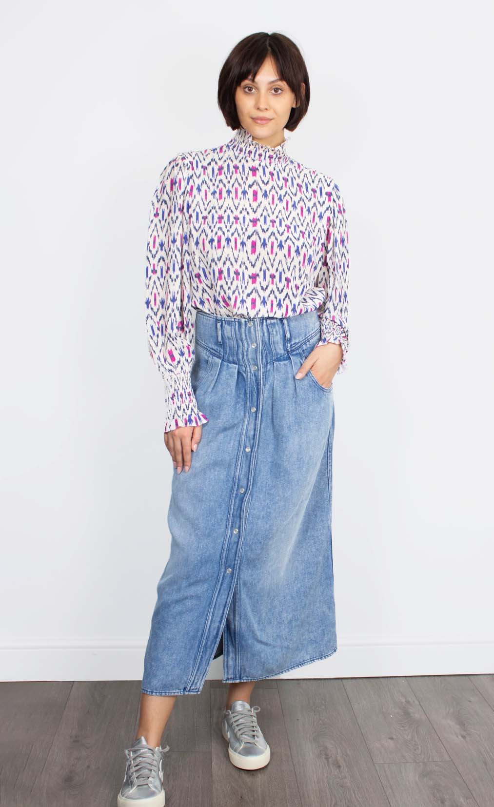 IM Yoshi Ikat Print Top in Ecru