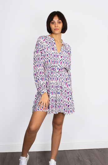 IM Amandine ikat Print Dress in Ecru