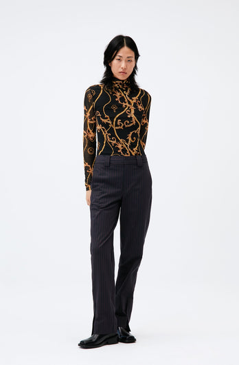 Ganni T2998 ornate-print roll-neck top