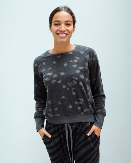 JU Leopard terry sweat in charcoal