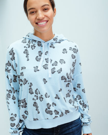 JU Leopard terry hoodie in sky