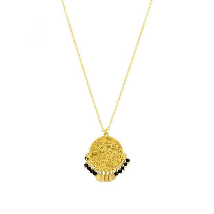 Ashiana JNI09329 Coin and Beads Short Necklace in Black